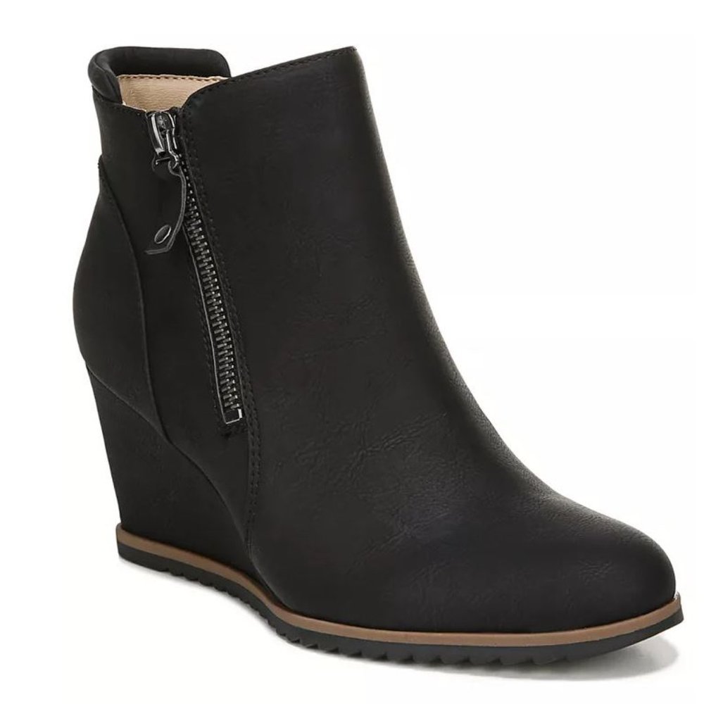 Women’s Black Wedge Ankle Bootie with Side Zip - Sleek Everyday Style
